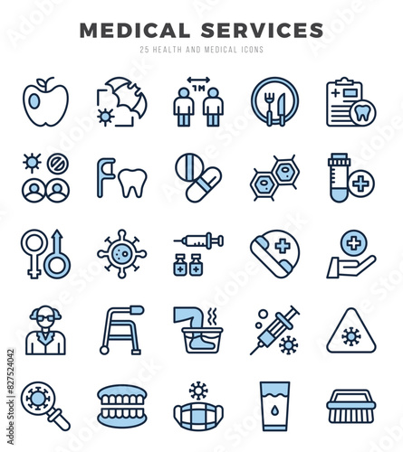 Set of MEDICAL SERVICES icons in Two Color style. High quality Two Color Icons symbol collection.
