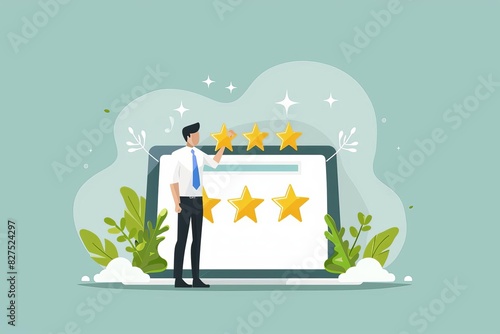 businessman giving fivestar rating on tablet service satisfaction survey concept illustration photo