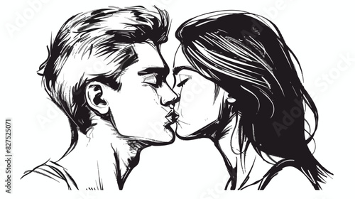 Kissing couple. Men and woman. Black and white sketch