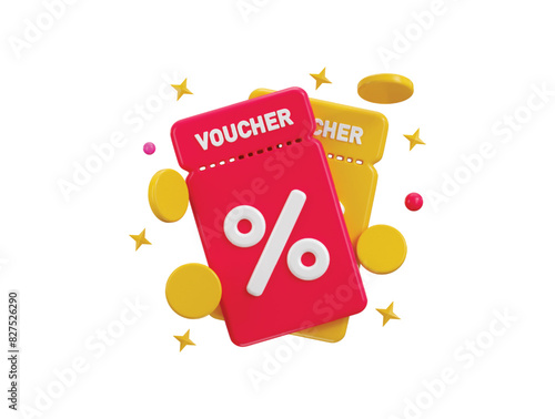 discount voucher with golden coins icon 3d render concept of 3d discount coupon icon vector illustration