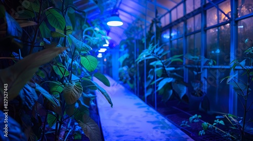 A bioluminescent garden created using genetically modified plants, generative AI photo