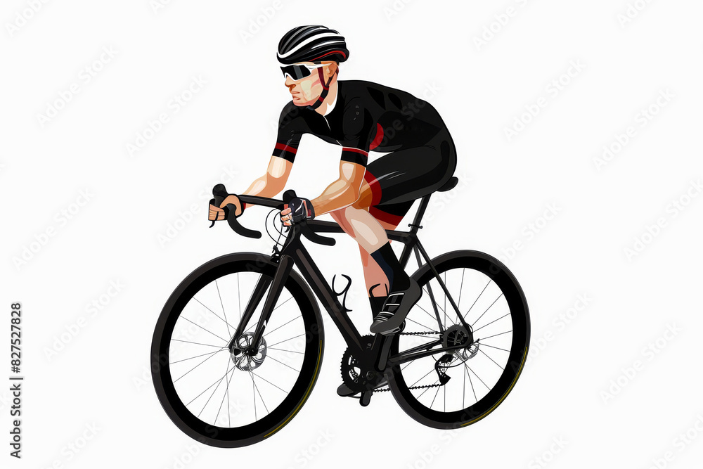 Naklejka premium Racing cyclist in action set. Fast road biker from side, front, back and three quarter view. Editable vector illustration.