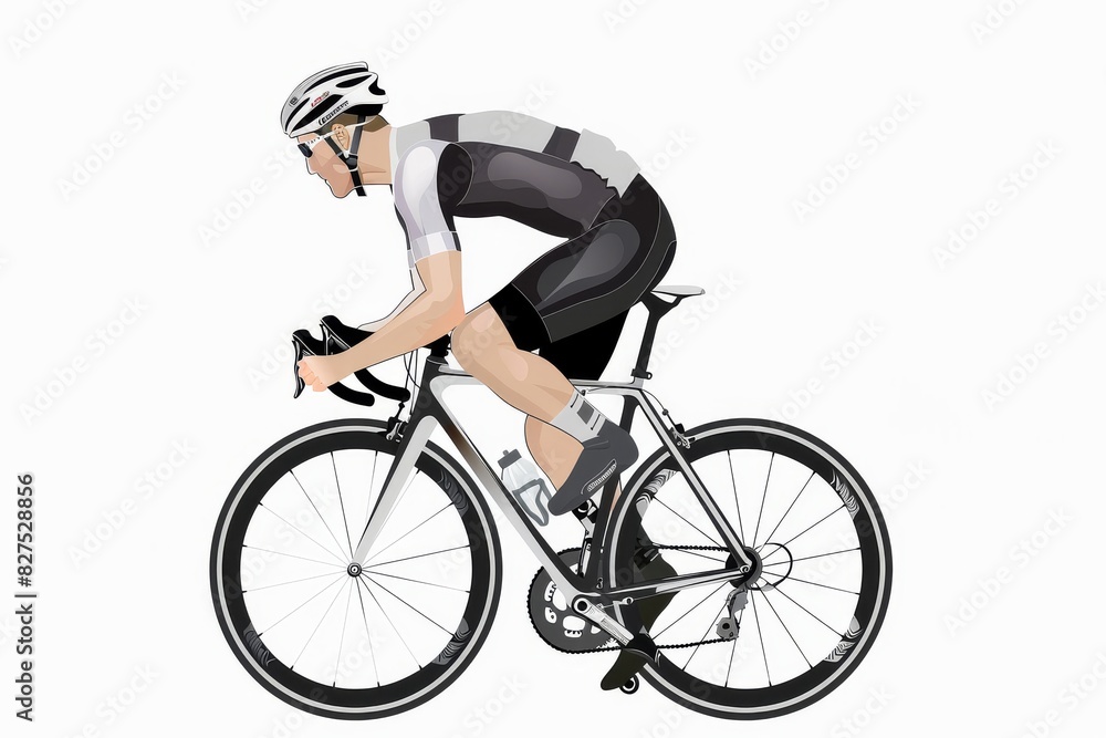 Naklejka premium Racing cyclist in action set. Fast road biker from side, front, back and three quarter view. Sports Banner Design. Editable vector illustration.