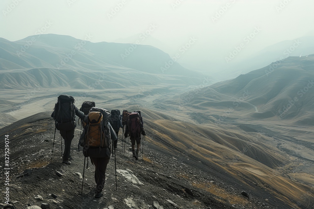 Fototapeta premium Wilderness Wanderlust: Backpackers Discovering Remote Landscapes