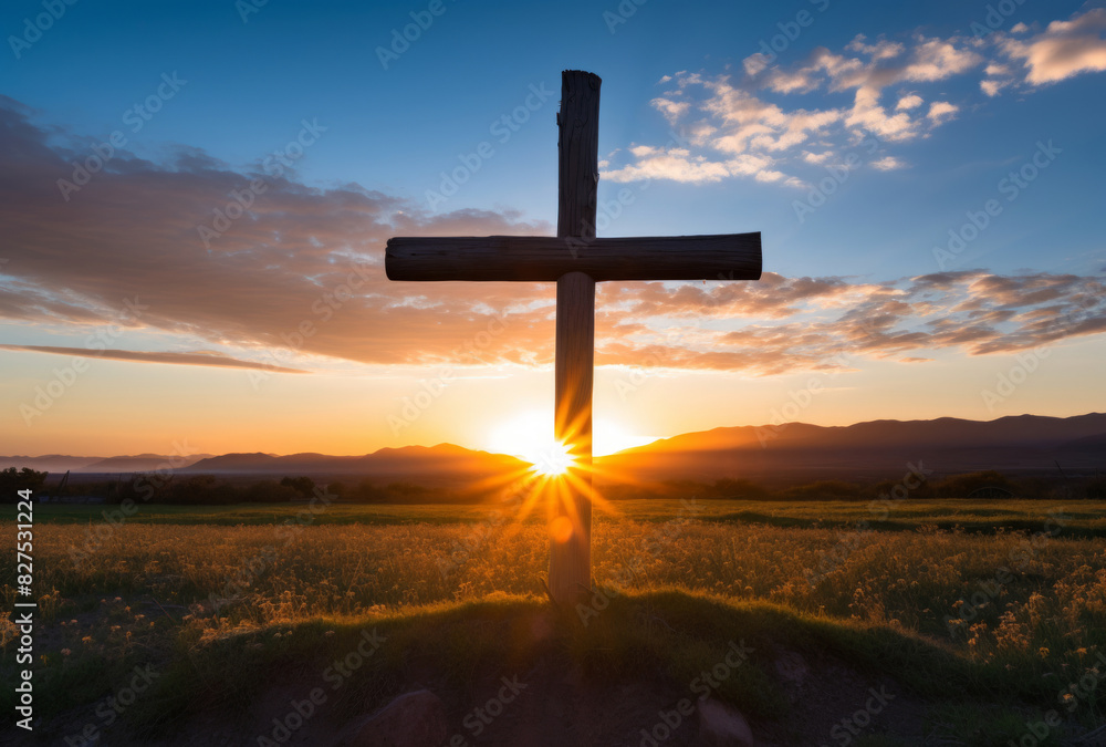 Cross of Jesus Christ at sunset in the countryside. Easter concept. Cross of Jesus Christ at sunset in the countryside. Easter concept.