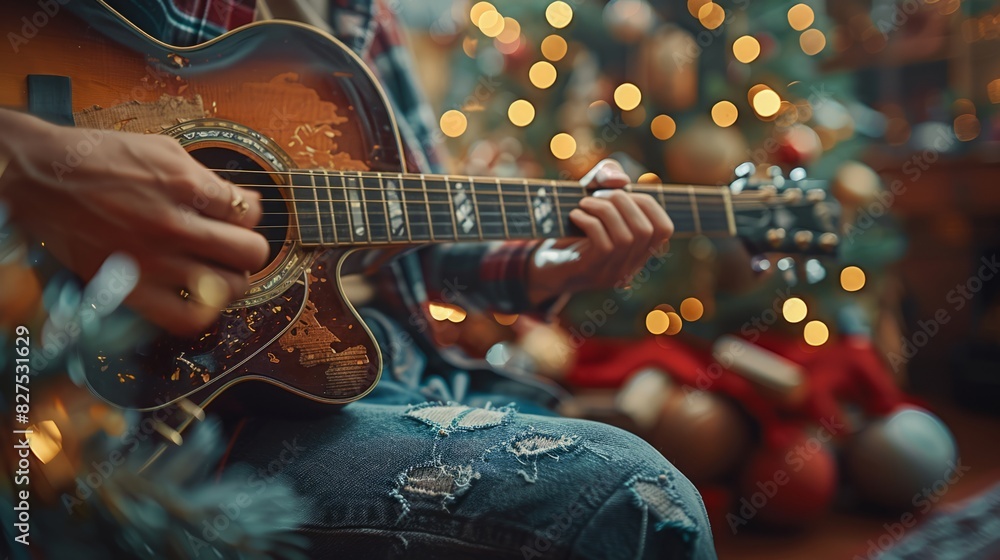 Obraz premium The hands playing the Guitar belong to a man.