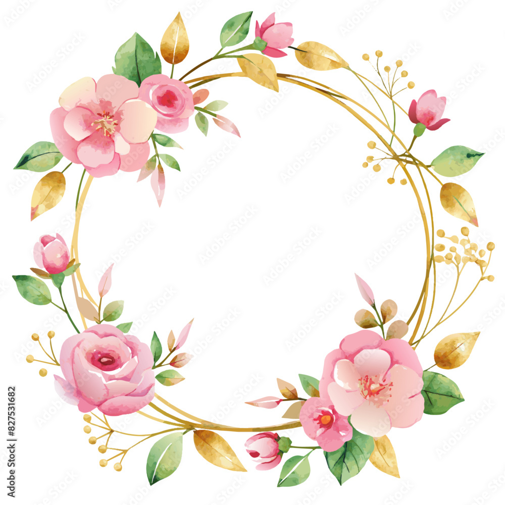 A postcard frame in the shape of a circle with pink flowers A postcard frame in the shape of a circle with pink flowers
