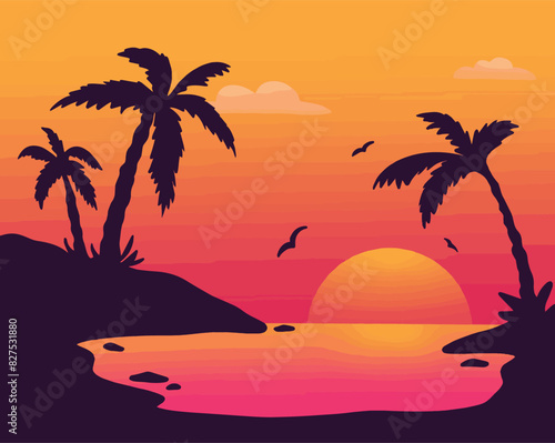 Summer red sunset at the beach
