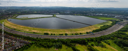 Aerial image of Audenshaw reservoirs and M60 outer ring road in Audenshaw , Manchester photo