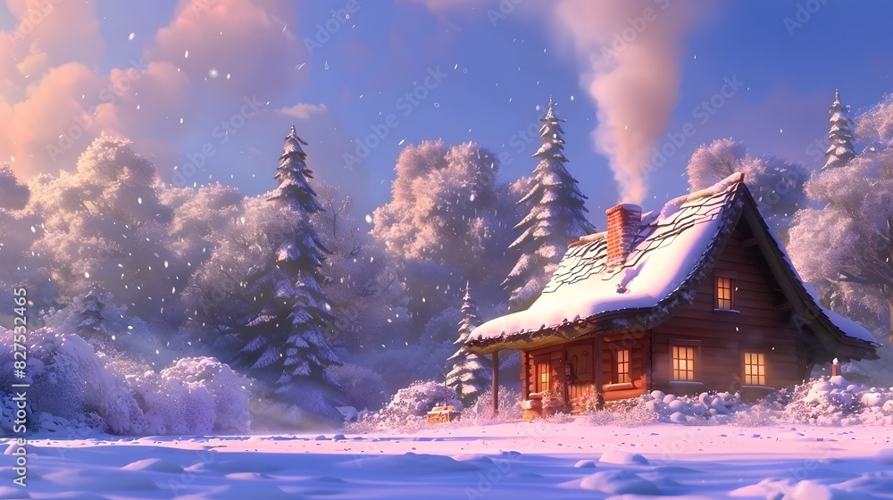 Cozy Snowy Cabin in the Serene Winter Wonderland Landscape Cozy Snowy Cabin in the Serene Winter Wonderland Landscape