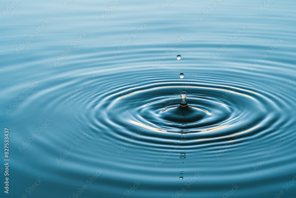 Calm Blue Waters: Capturing the Moment of a Falling Water Droplet