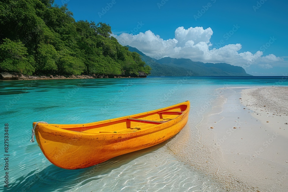 Tropical Tranquility: Canoe on Sandy Shores Tropical Tranquility: Canoe on Sandy Shores