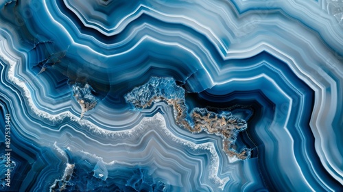 Abstract Blue and White Polished Agate Stone Texture for Nature-Inspired Art and Decor