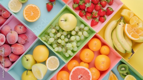 A colorful assortment of fruits including oranges, lemons