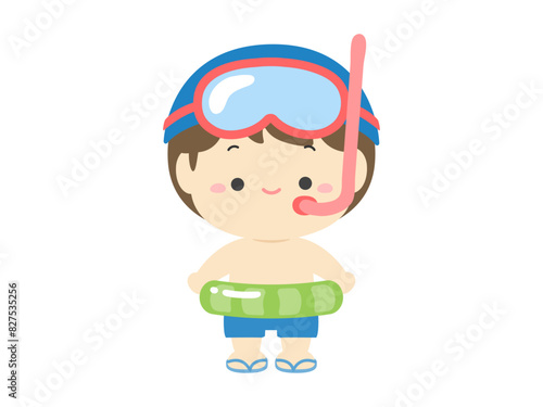 シュノーケルをつけた水着の男の子夏休みの子どものイラスト素材