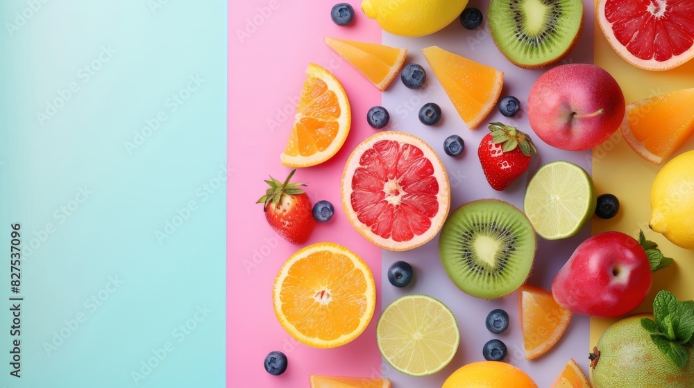 A basket of fruit including oranges, kiwis, bananas, and strawberries A basket of fruit including oranges, kiwis, bananas, and strawberries