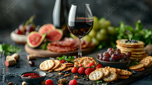Wine Pairing with Gourmet Snacks  Elegant and Flavorful Combinations in High Resolution Photo Realistic Image with Glossy Backdrop on Adobe Stock