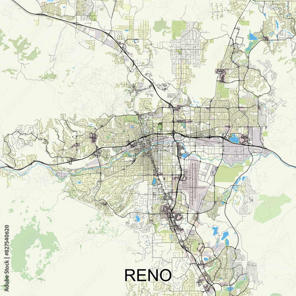 Reno, Nevada, USA map poster art