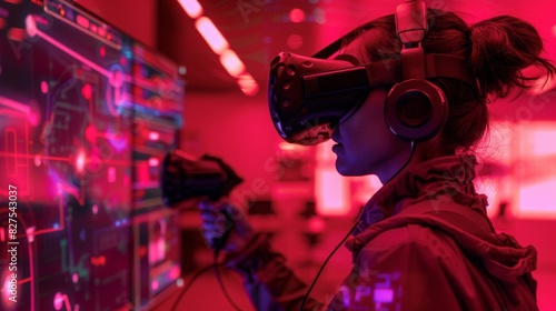 A gamer immersed in a VR experience, with virtual elements blending into the real world around them, dynamic and modern --ar 16:9 --style raw Job ID: 333238f2-31db-4809-b86a-0b605ff50e3a © songwut