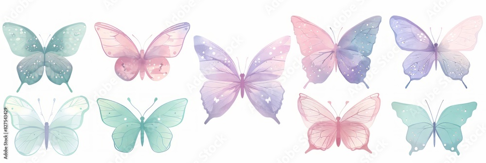 Pastel butterfly sticker, design element vector set Pastel butterfly sticker, design element vector set
