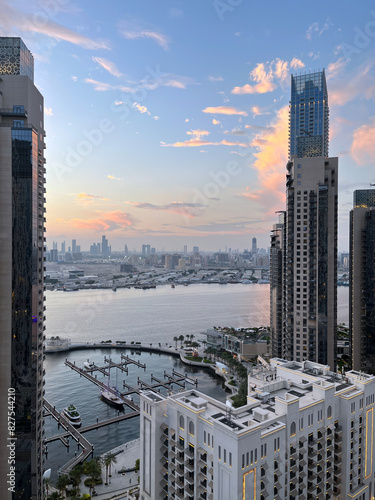Canvas Print Dubai Creek Harbour cityscape with residential skyscrapers and harbour, UAE
