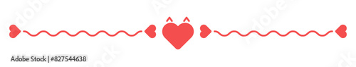 Line zig zag red heart shape cute divider separator border Illustration vector