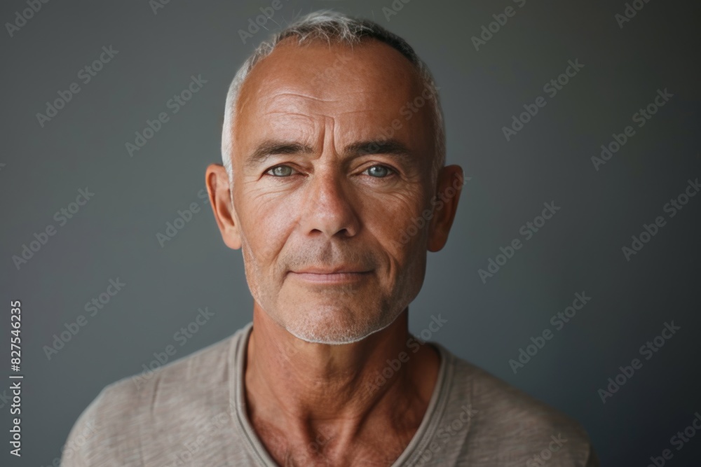 Obraz premium Senior man with thoughtful expression, gray hair, subtle lighting, and textured skin