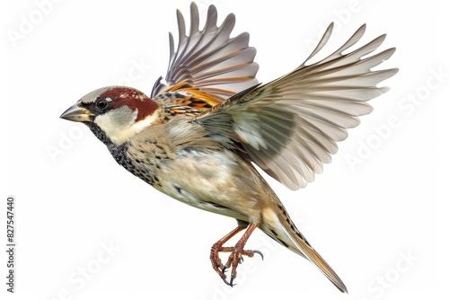 flying sparrow isolated on white background bird photography digital illustration