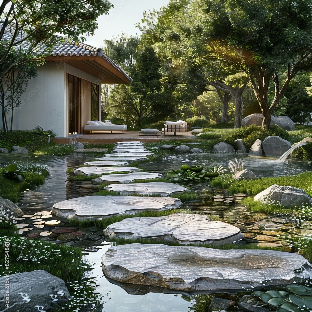 custom made wallpaper toronto digitalSerene Japanese Garden Design with Wooden House