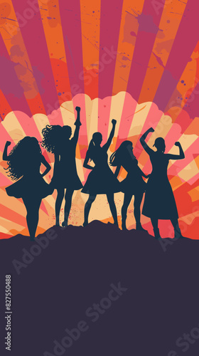 Women's Day Card Featuring Six Silhouettes of Strong, Brave Girls from Different Cultures