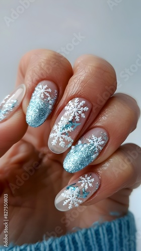 Enchanting Winter Nail Art with Sparkling Snowflake Details