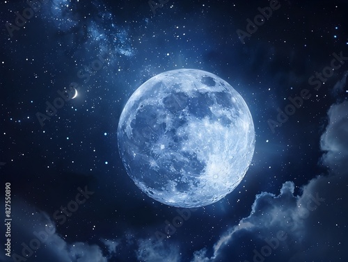 Enchanting Full Moon Illuminating Tranquil Starry Night Sky Landscape