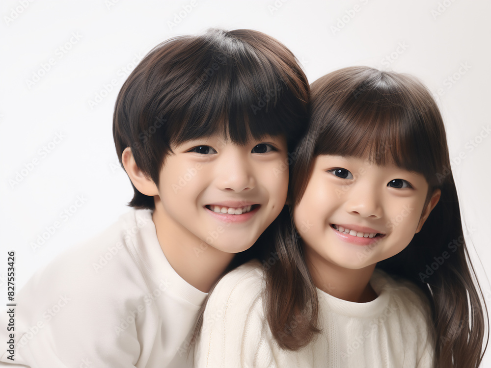 Happy Asian children's closeup on white background Happy Asian children's closeup on white background