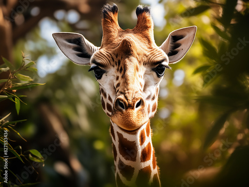 Portrait of giraffe amidst verdant foliage