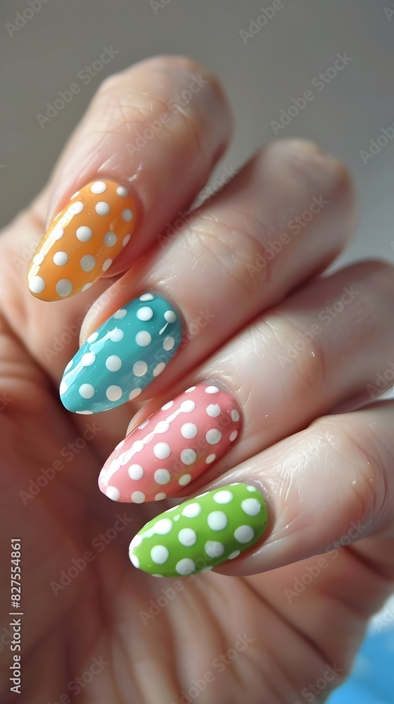 Vibrant Retro Polka Dot Nail Art Design with Playful Color Palette Vibrant Retro Polka Dot Nail Art Design with Playful Color Palette