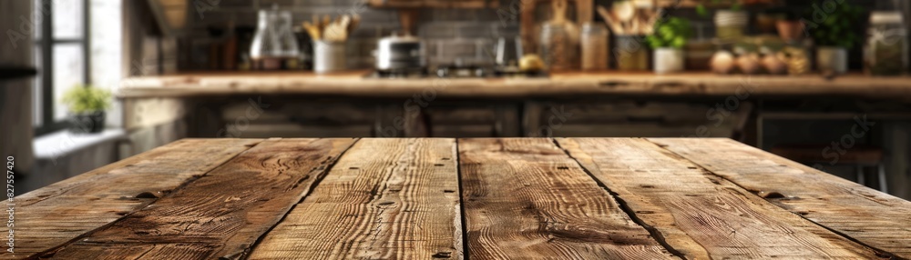 Bare wooden table with natural texture copy space theme simplicity realistic Multilayer farmhouse kitchen