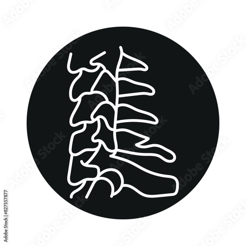 Clay-shoveler fracture line black icon. Injury of the lower cervical or upper thoracic spinous