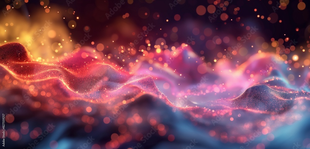 Ultra View Harmony: Colorful Particles in a Gradient Waves Background Ultra View Harmony: Colorful Particles in a Gradient Waves Background