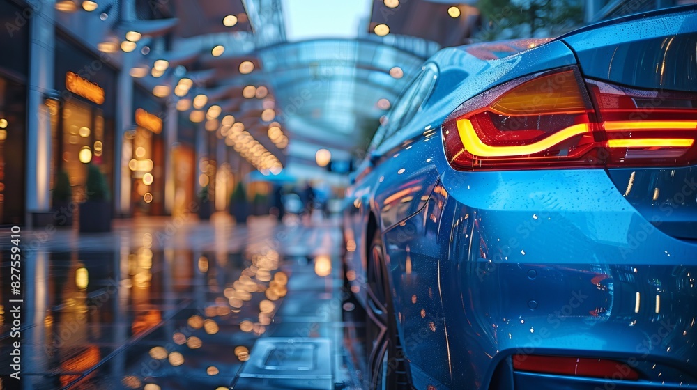 Car on the road in the rain with a blurred background at night in the city Car on the road in the rain with a blurred background at night in the city