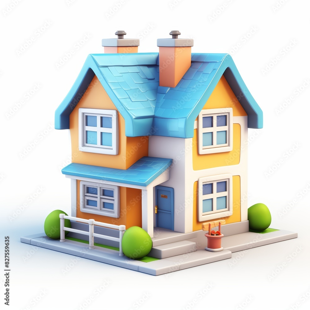 3D cartoon chrome house with a cute, compact, and simple design 3D cartoon chrome house with a cute, compact, and simple design