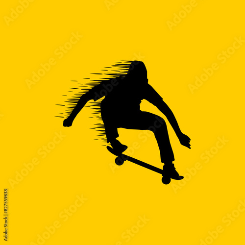 jumping silhouette riding a skateboard at high speed vector illustration