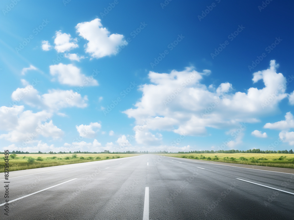 A rural highway stretches under a summer sky filled with clouds A rural highway stretches under a summer sky filled with clouds