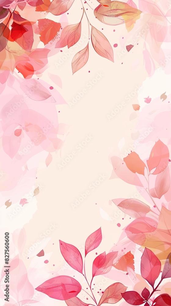 A vibrant pink and red background adorned with whimsical leaves A vibrant pink and red background adorned with whimsical leaves