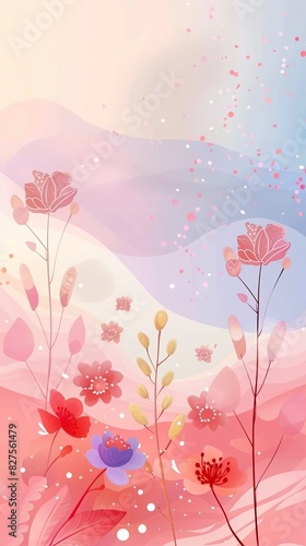 Vibrant blooming flowers set against a dreamy pink and blue backdrop