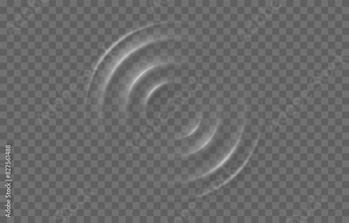Vector wave circles on the water surface. Water ripples png. Water movement, water or sound effect on isolated transparent background.