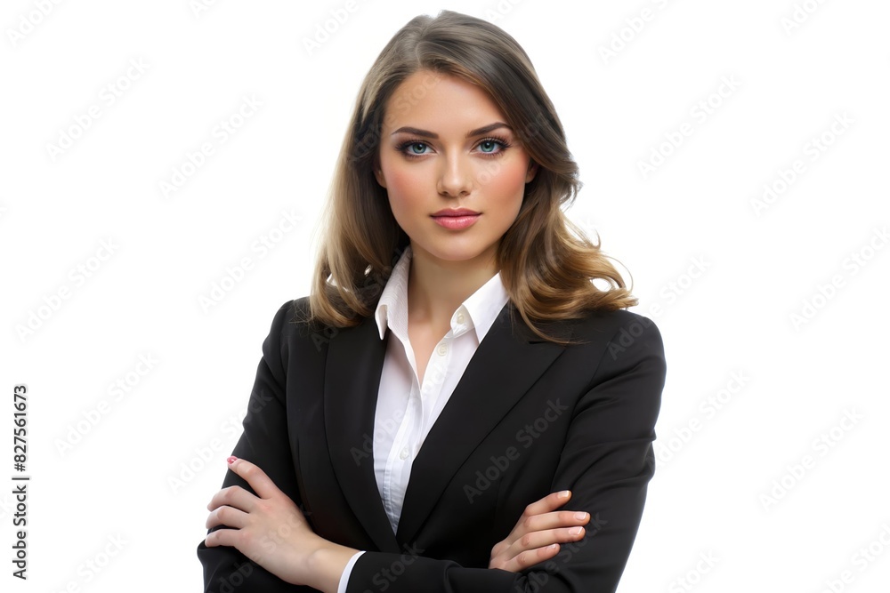 Confident businesswoman in a professional suit, smiling with crossed arms, exuding success and confidence Confident businesswoman in a professional suit, smiling with crossed arms, exuding success and confidence