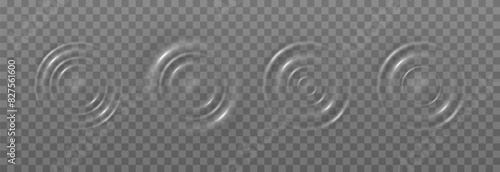 Vector wave circles on the water surface. Water ripples png. Water movement, water or sound effect on isolated transparent background.