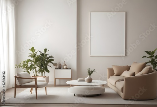 Frame mockup  ISO A paper size. Living room poster mockup. Modern interior design. Living room Interior mockup with house background. 3D render