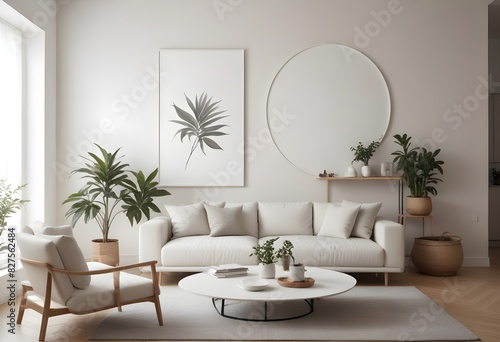 Frame mockup  ISO A paper size. Living room poster mockup. Modern interior design. Living room Interior mockup with house background. 3D render