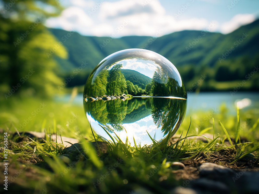 Amidst a verdant landscape, a clear-watered sphere offers tranquility Amidst a verdant landscape, a clear-watered sphere offers tranquility